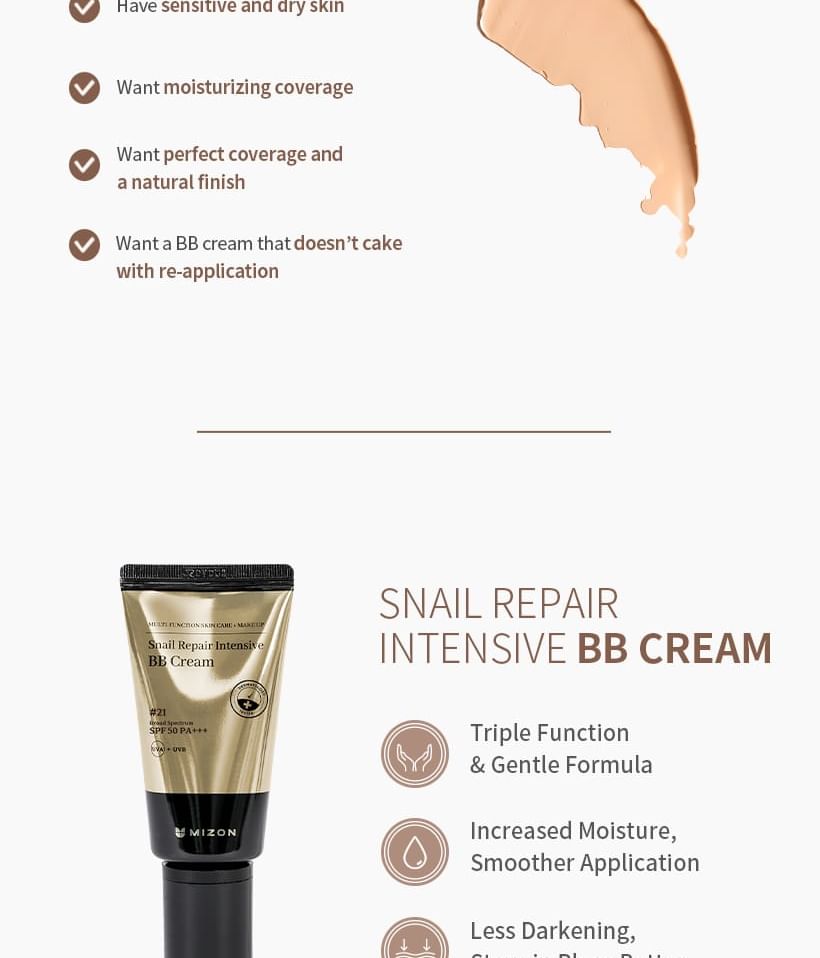 MIZON - Snail Repair Intensive BB Cream SPF 50 PA+++ - 4 kleuren