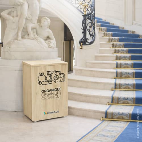 Poubelle tri sélectif pour déchets organiques bois siglé Paredes 110L Distribel