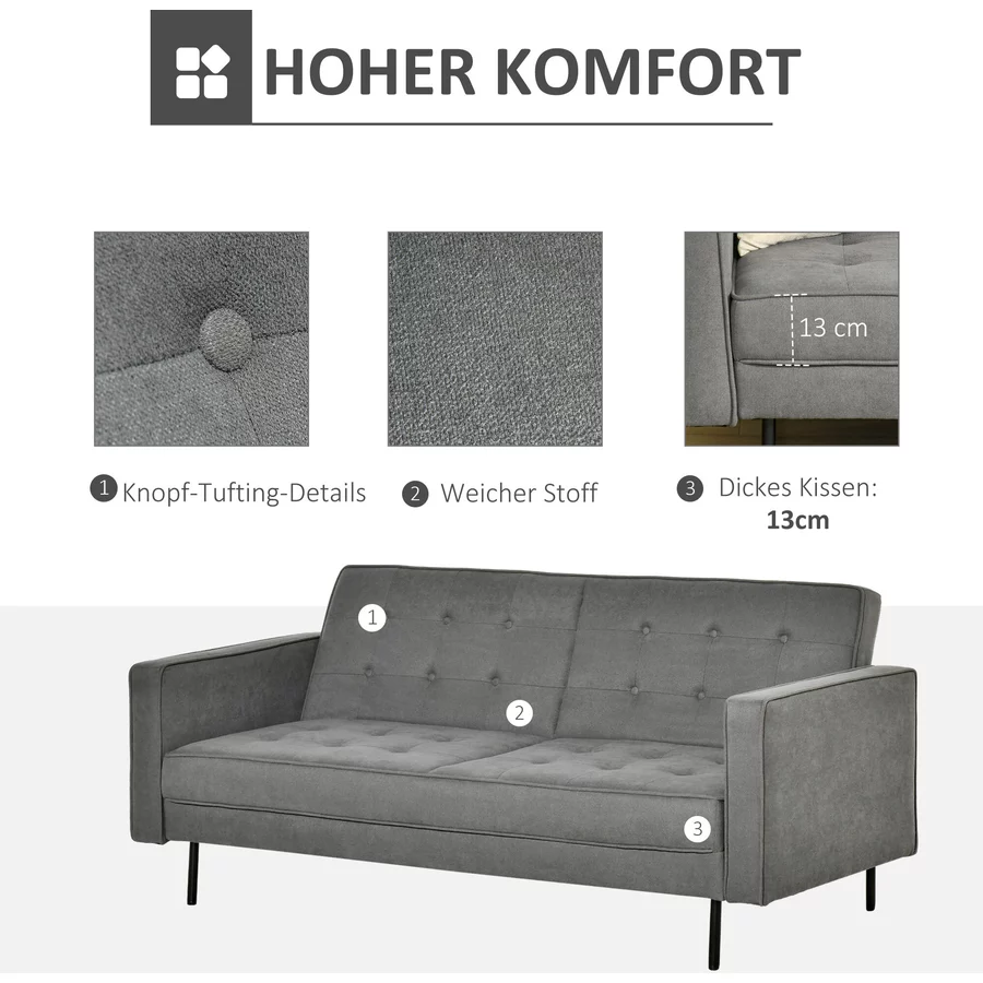 HOMCOM Schlafsofa mit verstellbaren Beinen grau