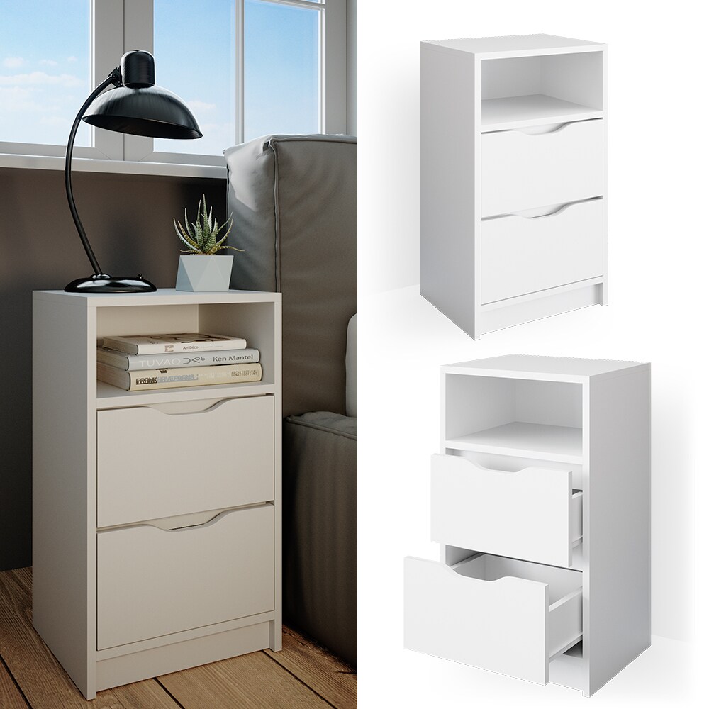 Vicco Nachttisch Ruben weiß Nachtkommode 2 Schubladen für Boxspringbett Kommode