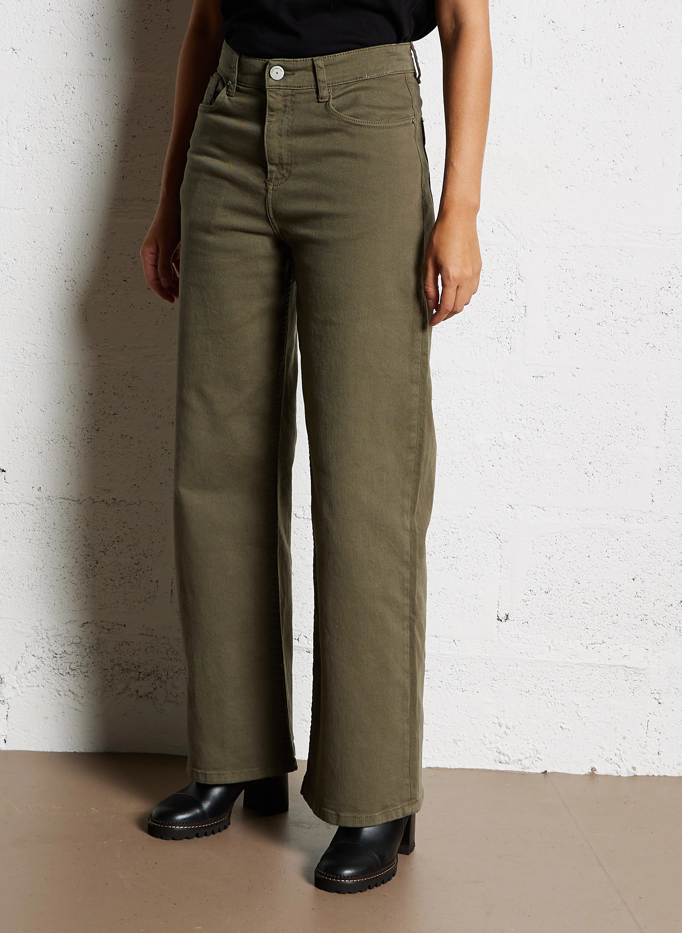 PACOME - Jean large taille haute en coton mélangé | Vert