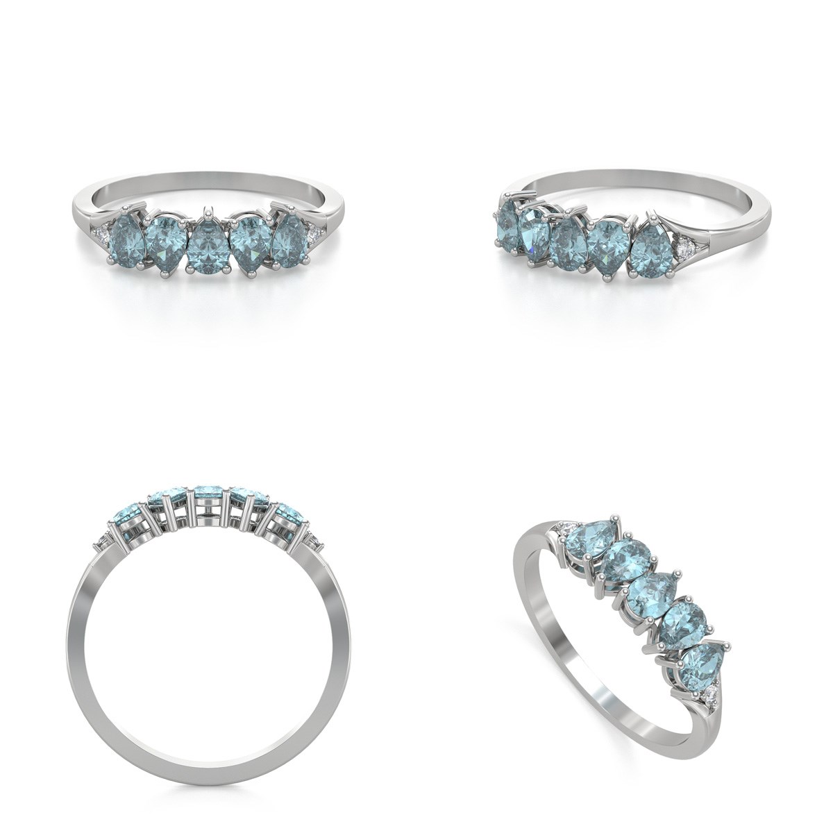 Bague Aigue-Marine et diamants sur Argent 925 1.74grs