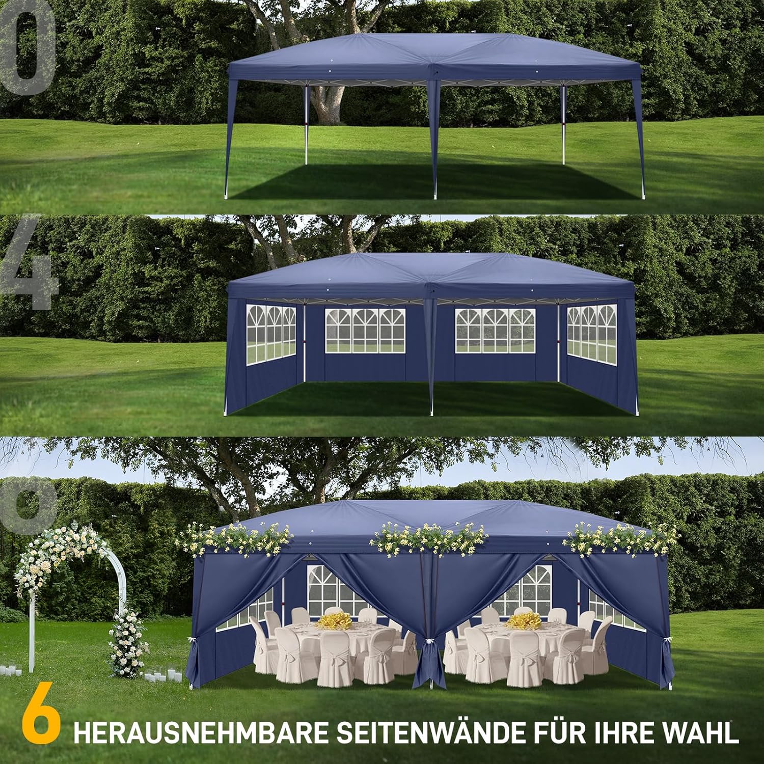 LEADZM Pavillon 3x6m Pop-up Wasserdicht Faltpavillon,Winterfest,Höhenverstellbar,UV Schutz 50+,Gartenzelt,Partyzelt,Stahlrahmen,mit 6 Seitenteilen,für Garten,Party,Camping,Blau