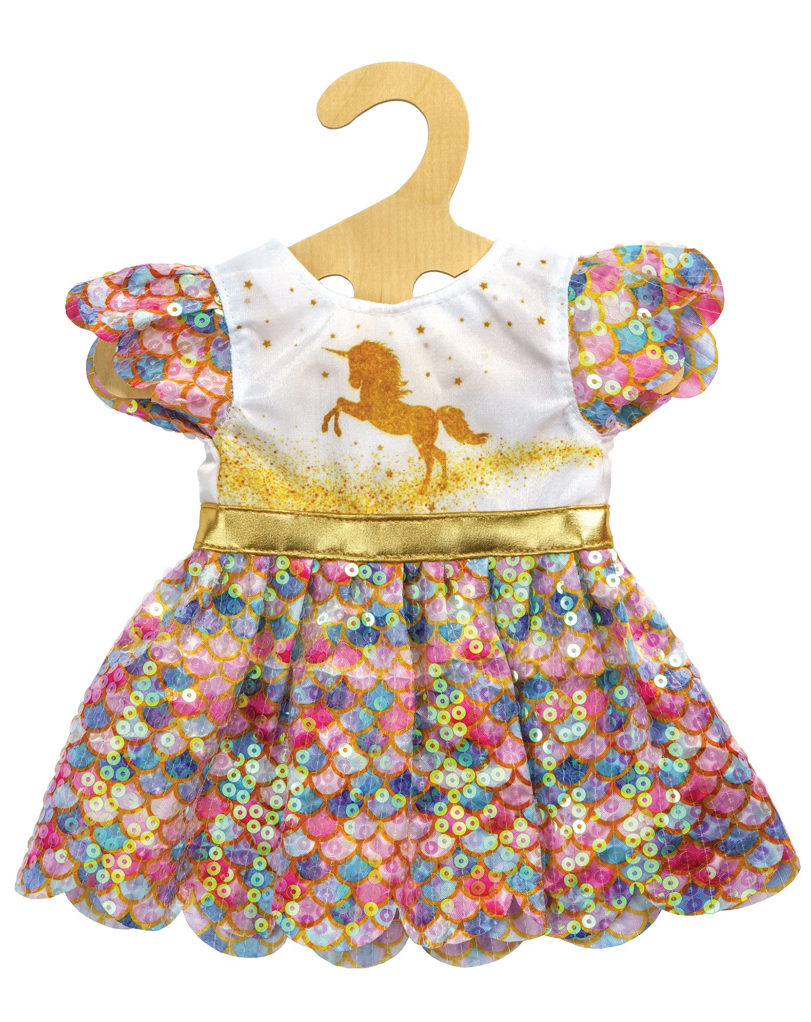 Puppenkleid GLITZER EINHORN GOLDY (28-35 cm) in bunt