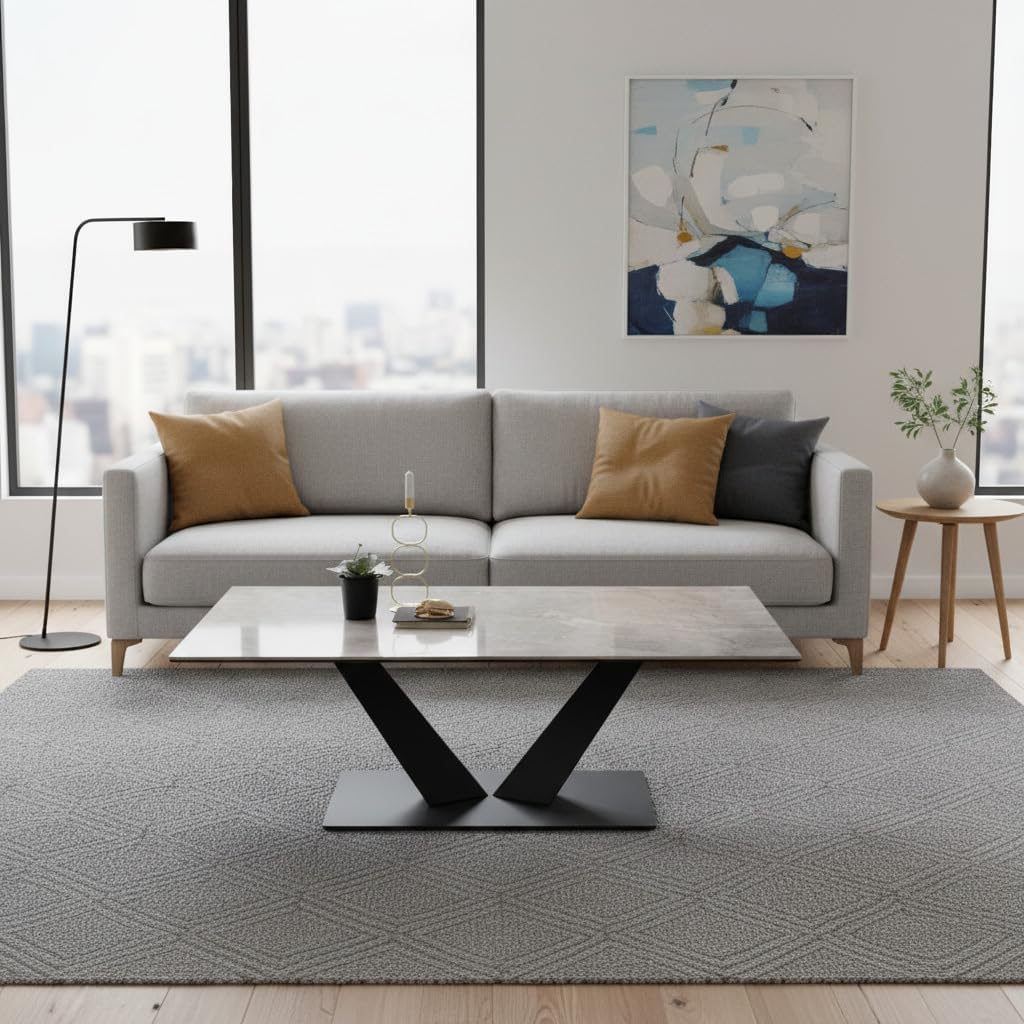 Stella Trading Gisele Couchtisch mit Keramikoberfläche und Metallgestell, Anthrazit - hochwertiger Sofatisch für Ihren Wohnbereich - 120 x 40 x 80 cm (B/H/T)