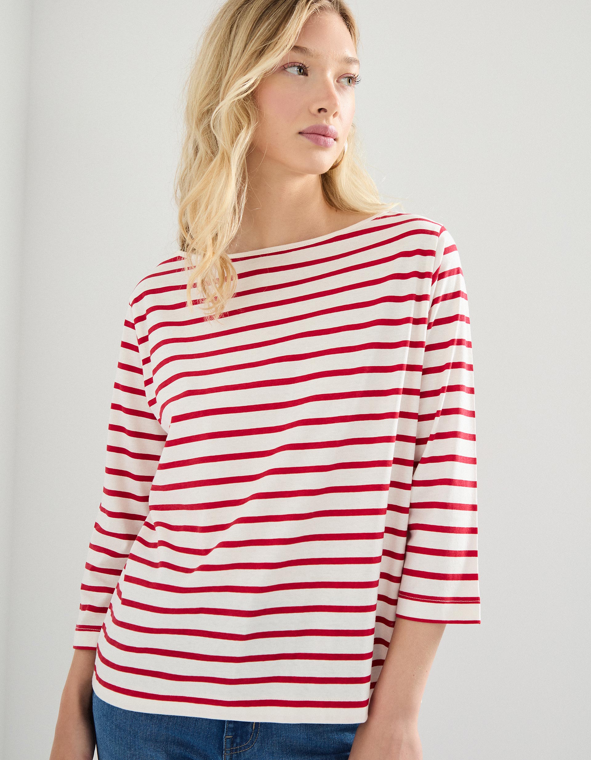Camisola Riscas, Mulher, Vermelho Escuro