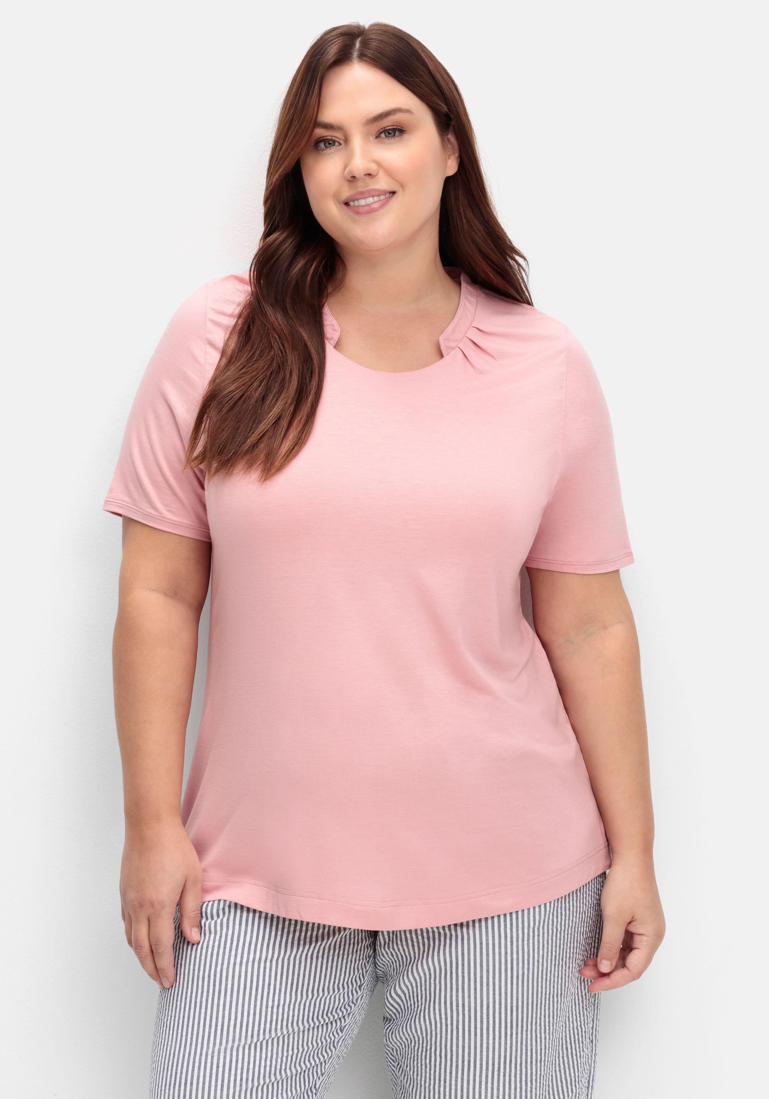 Shirt mit Faltenpartie am Stehkragen