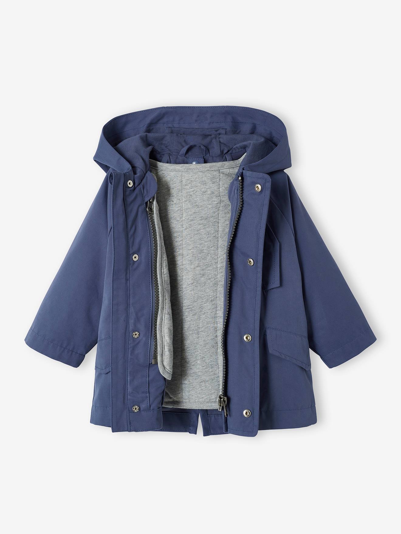 Parka 3 em 1 com jaqueta de lã removível para bebê, azul ardósia