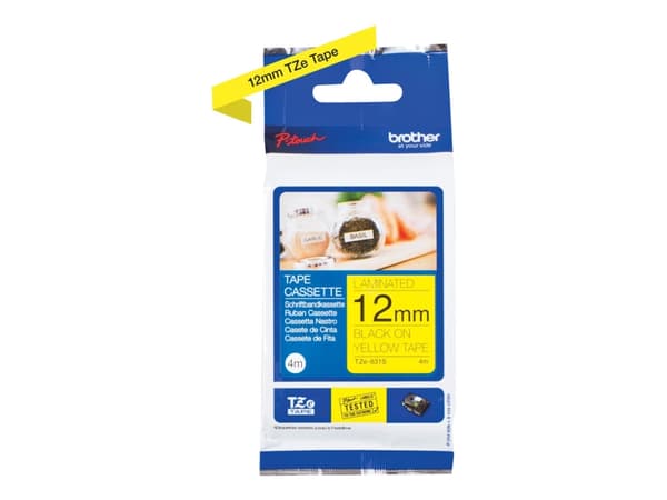 Brother TZe-631S - Svart på gult - Rull (1,2 cm x 4 m) 1 kassett(er) laminert teip - for Brother PT-D210, D600, H110; P-Touch PT-1005, D410, D450, D4