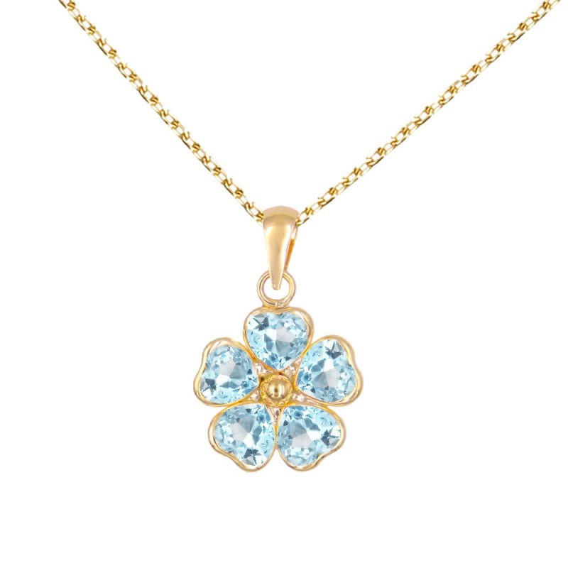 Collier - Pendentif Or Jaune et Zirconiums - Motif Fleur - Chaine Dorée