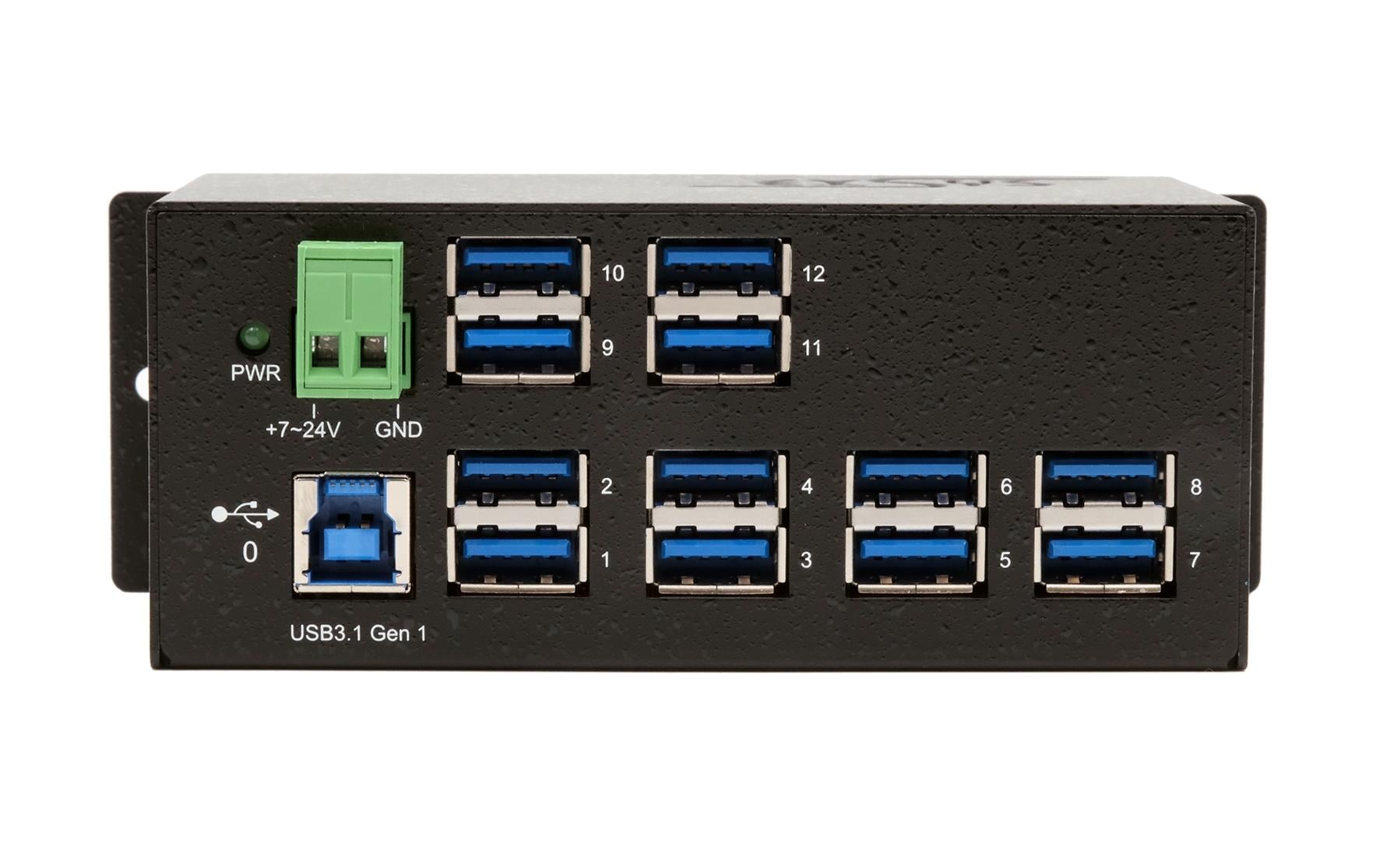 USB-Hub EX-1112HMS 12x USB 3.0/3.1<br>12 Port USB 3.2 Gen 1 Metall HUB mit 15KV ESD Überspannungsschutz, A-Buchsen