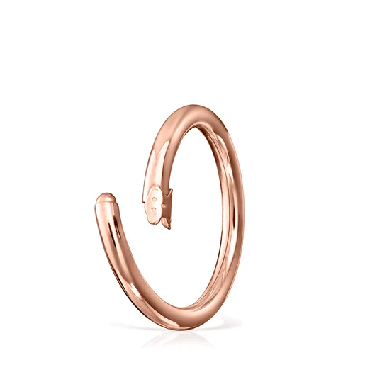 Anel grande com banho de ouro rosa 18k sobre prata, com motivo de urso.