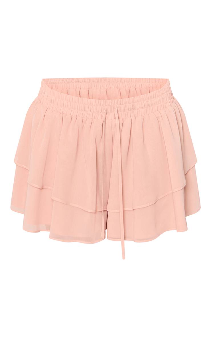 Rose Mini-jupe Fluide En Mousseline À Volants