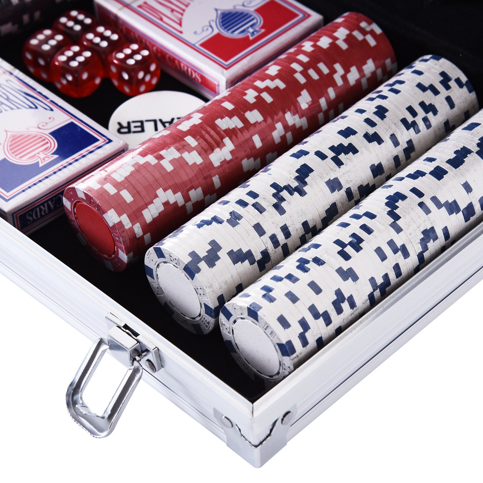 HOMCOM Pokerkoffer mit 300 Chips silber 38 x 20,5 x 6,5 cm (LxBxH)