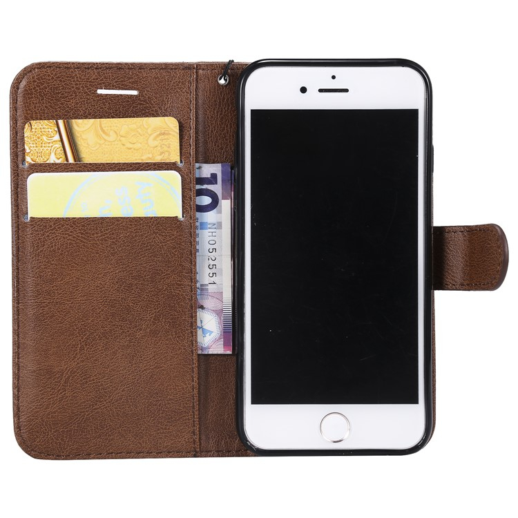 iPhone SE (2022/2020) / 8 / 7 Leder Tasche Flip Cover mit Kartenfach   Handschlaufe - Braun
