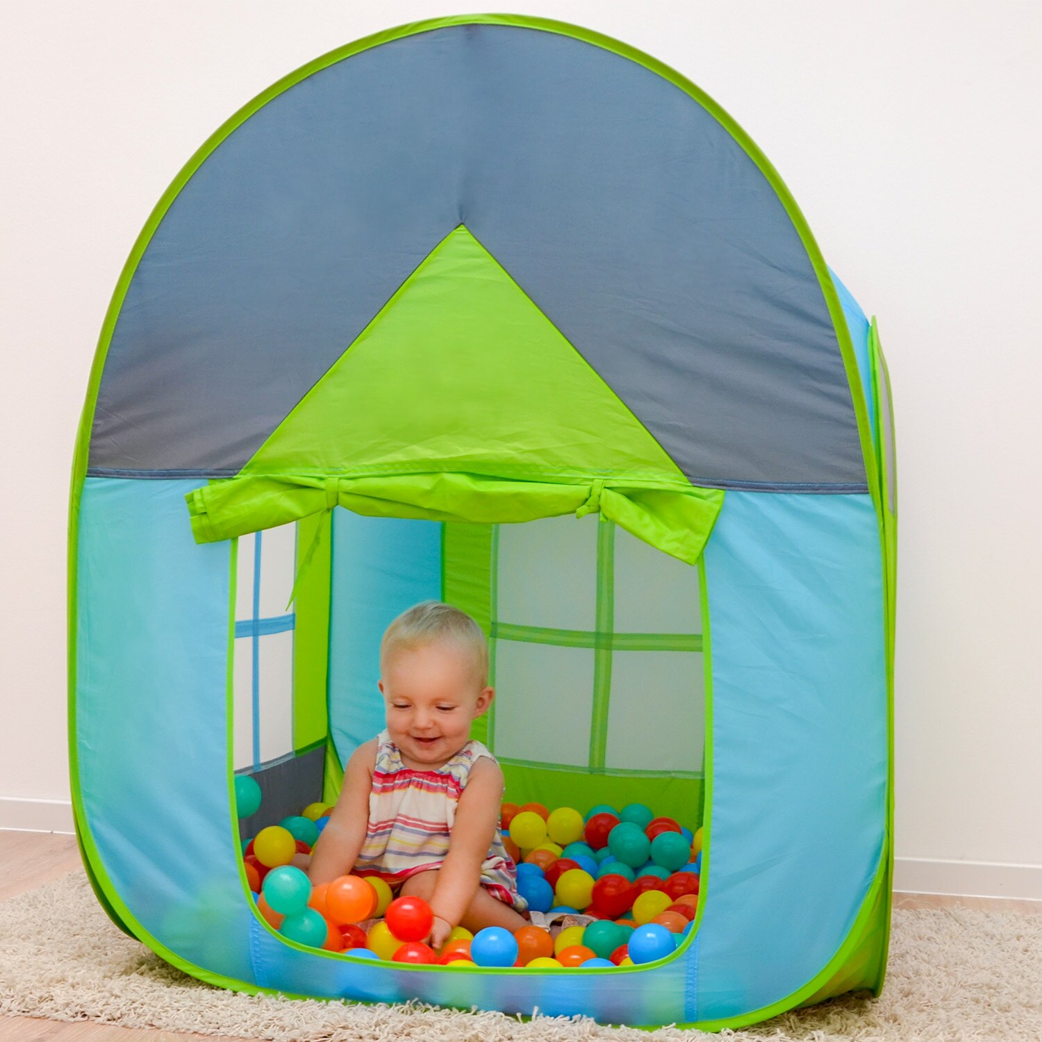 Bällebad Spielzelt 90x90x110cm Popup Baby Spielhaus Kinder-Zelt Blau