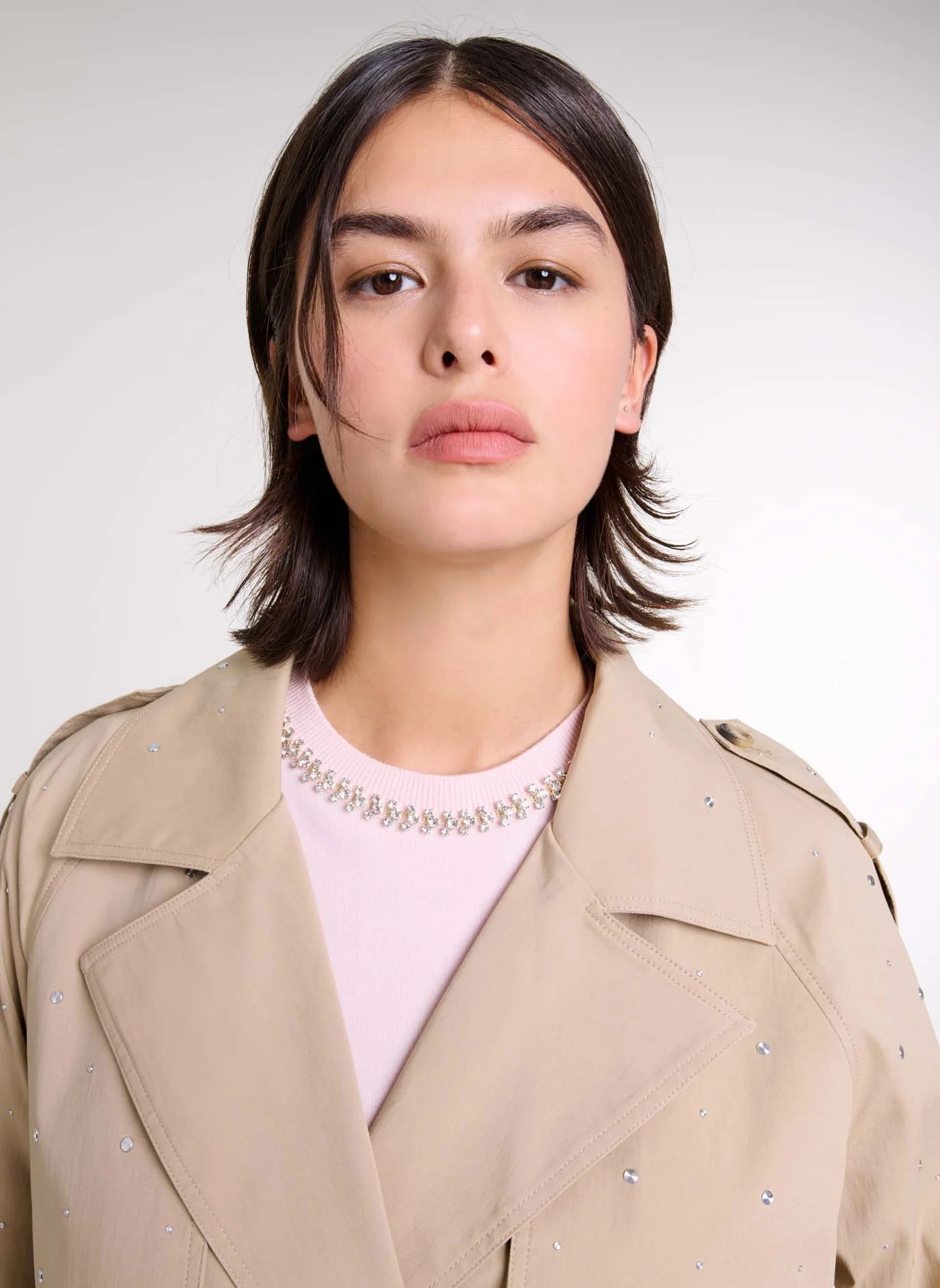 Trench col classique en coton mélangé | Beige
