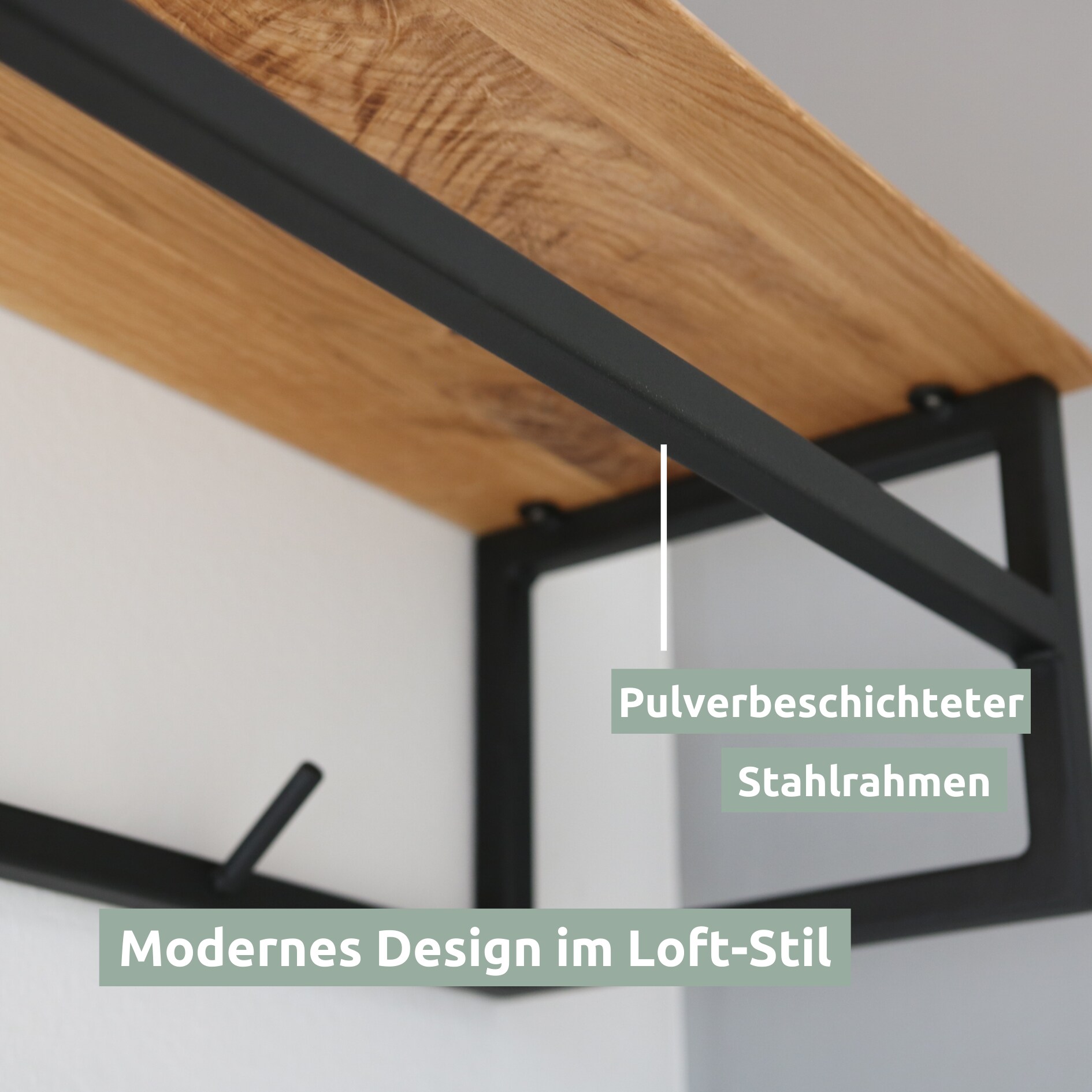 holz4home® Wandgarderobe mit Ablage aus Eiche und Metall - Kleidergarderobe Flur | mit Baumkante