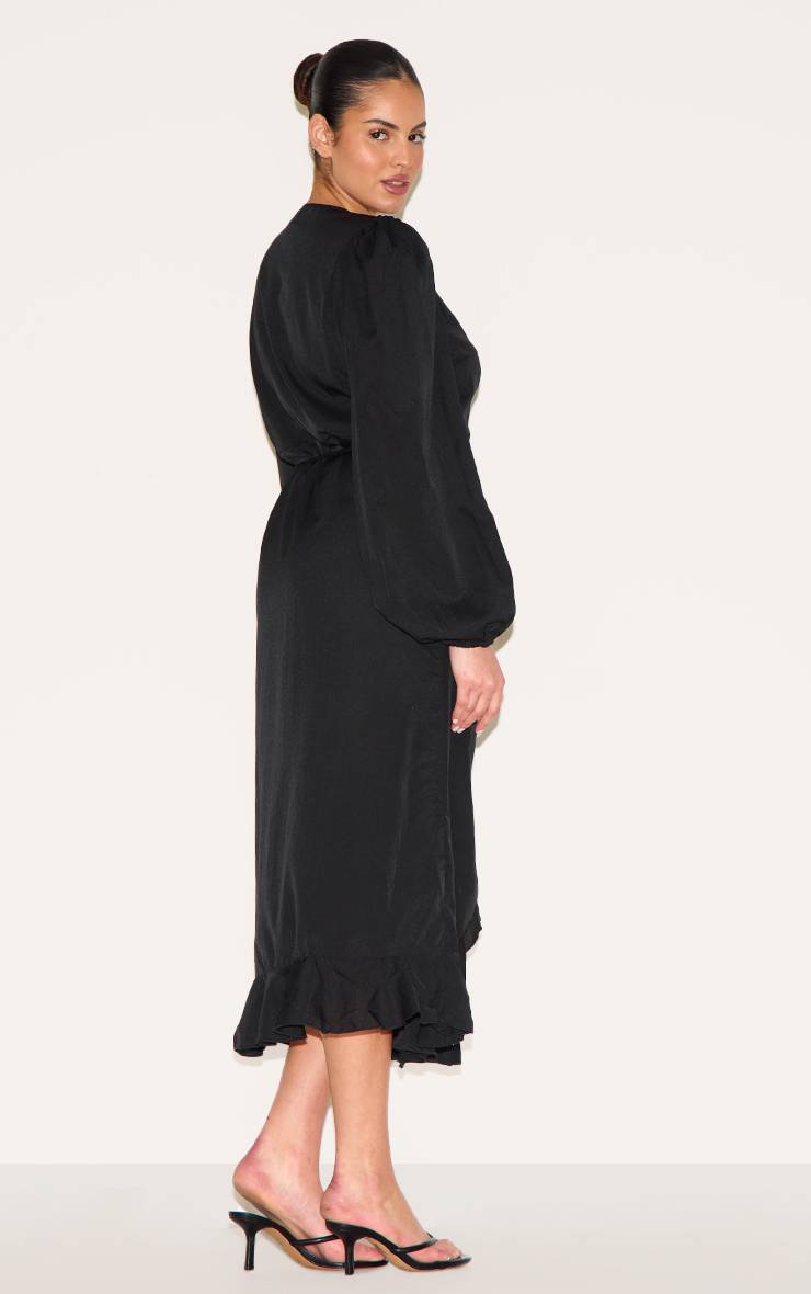 Noir Robe Midi Portefeuille À Volants Grande Taille