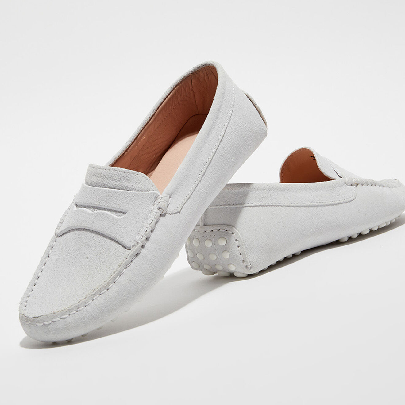 Loafers Mocassins en Velours de Cuir Jade blancs