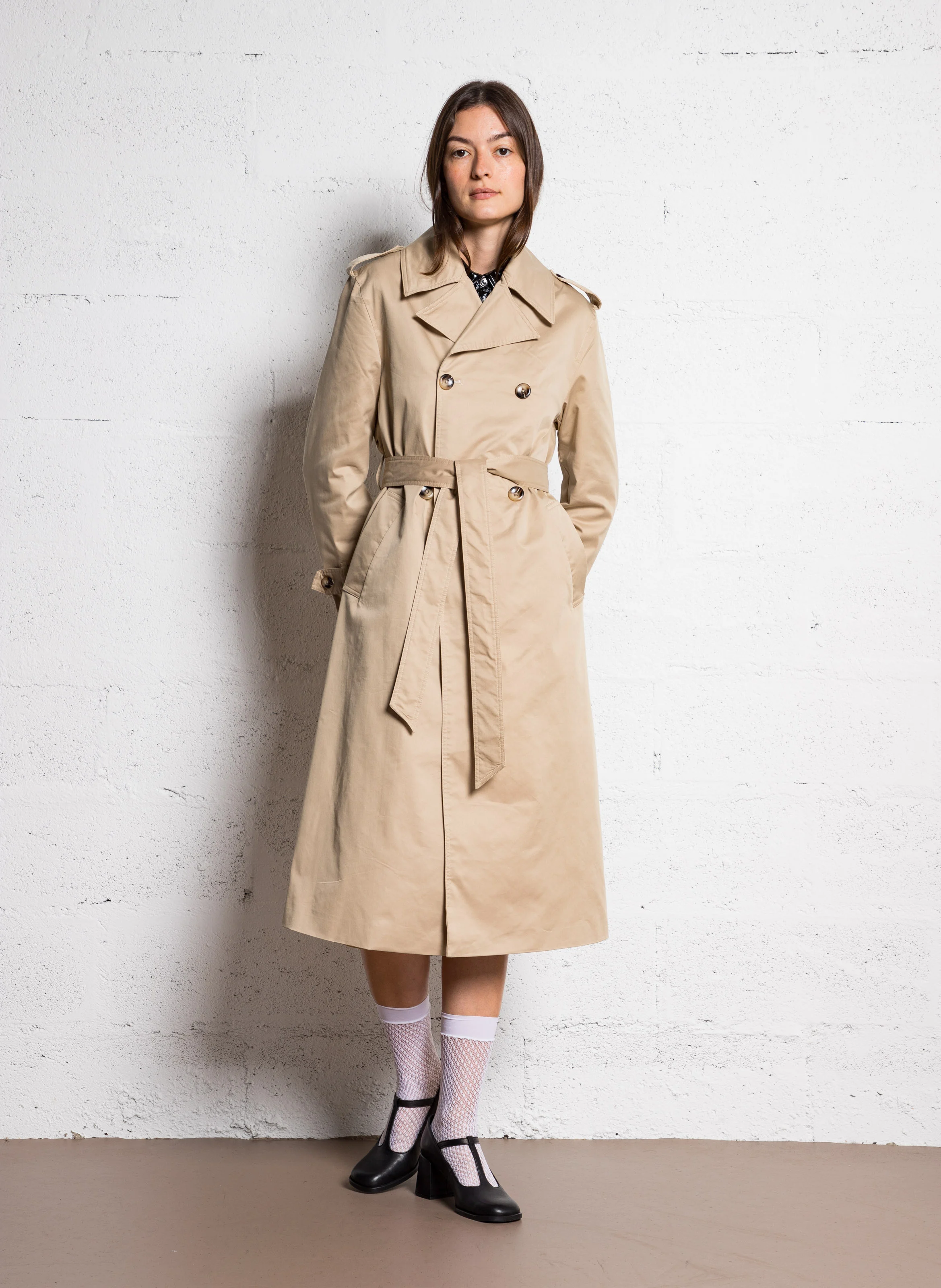 VEKNA - Trench ample col à revers en coton mélangé | Beige