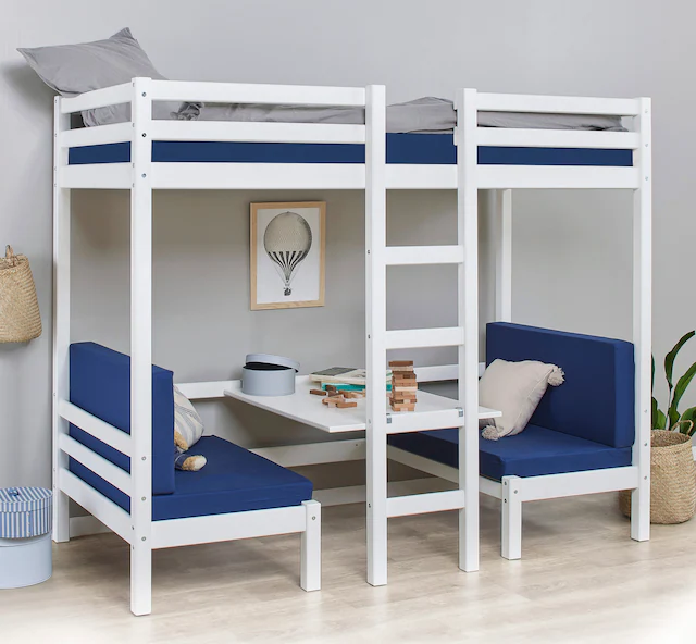 Hoppekids Hochbett »ECO Dream JUMBO« mit Sitzgruppe, Matratzen & Kissen-Set