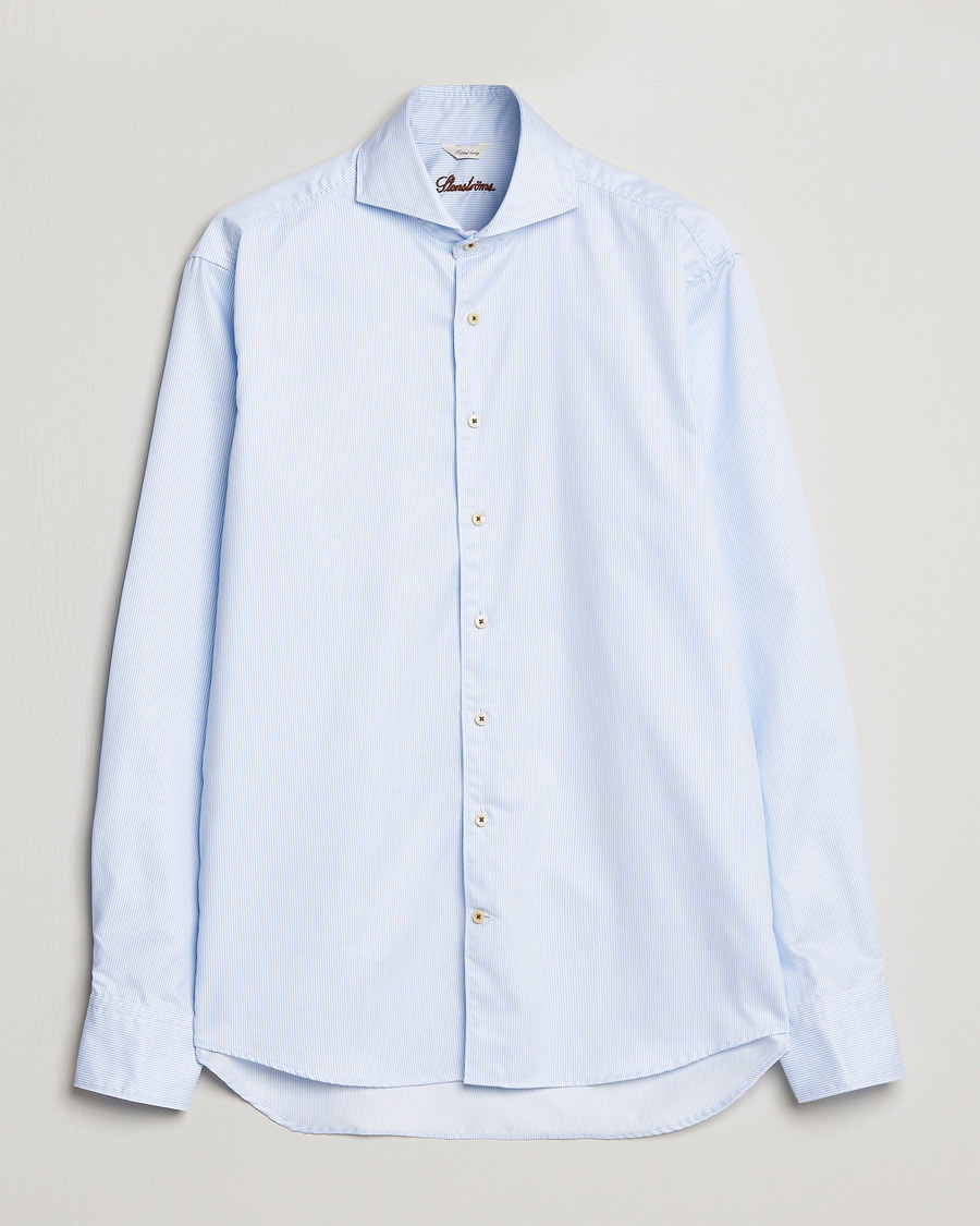Stenströms Fitted Body Pinstriped Casual Shirt Light Blue