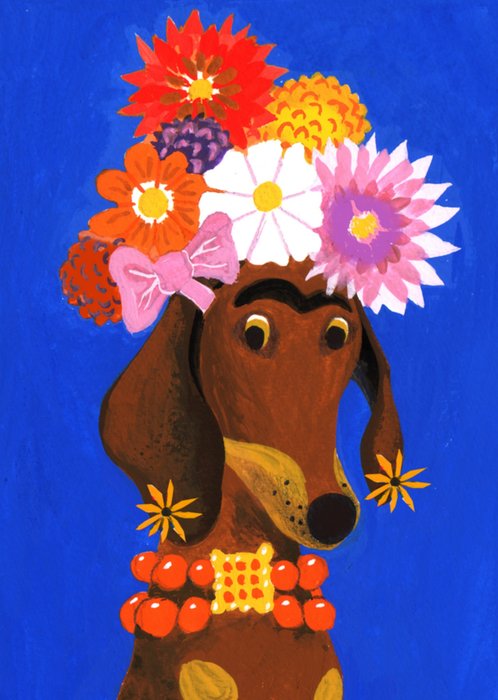 Noëlle Smit | Zomaarkaart | Frida Kahlo teckel