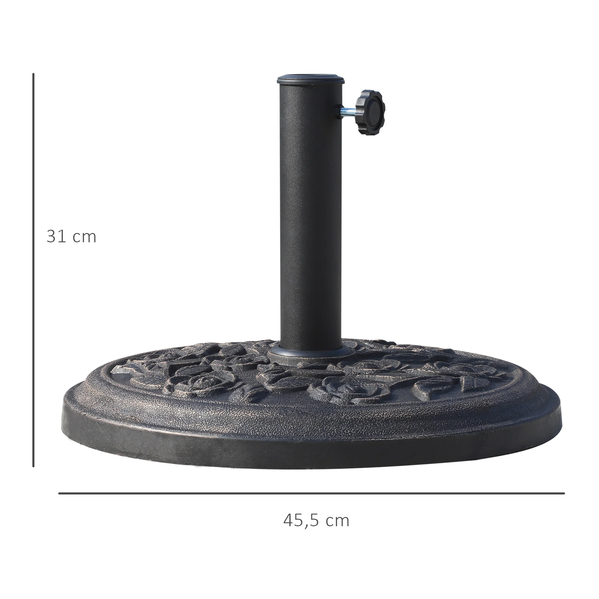 Base redonda de resina para guarda-sol de jardim Outsunny, 9 kg, para hastes de 38 mm/48 mm, Ø45,5 x 31 cm, cor bronze.