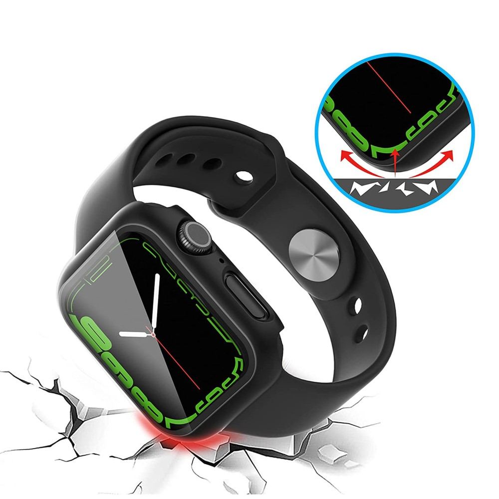 (2er Set) Apple Watch 7 (45 mm) Hardcase Bumper   Schutzglas - Schwarz
