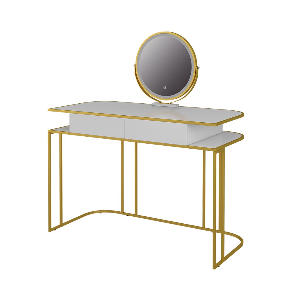 Vicco Schminktisch Tiara, 110 x 122 cm, Weiß Gold, Frisiertisch mit LED-Spiegel