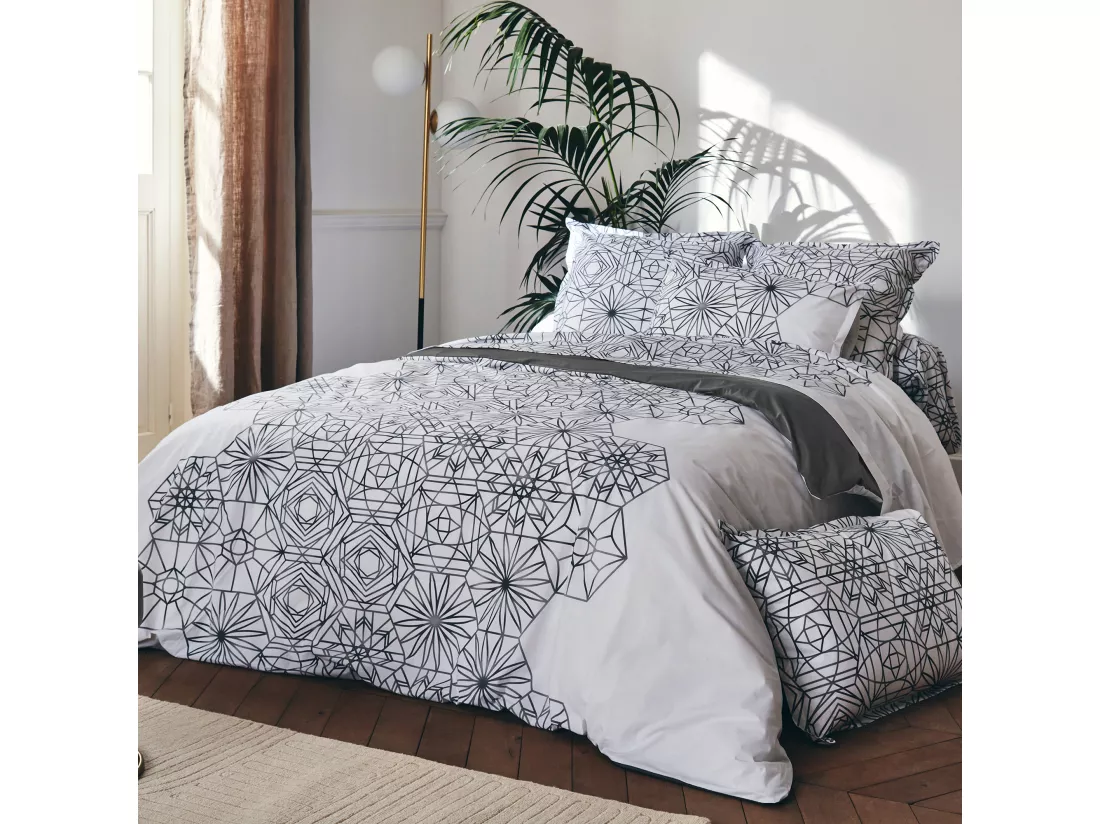 Housse de couette 140x200 cm percale coton GABRIELLE gris jais