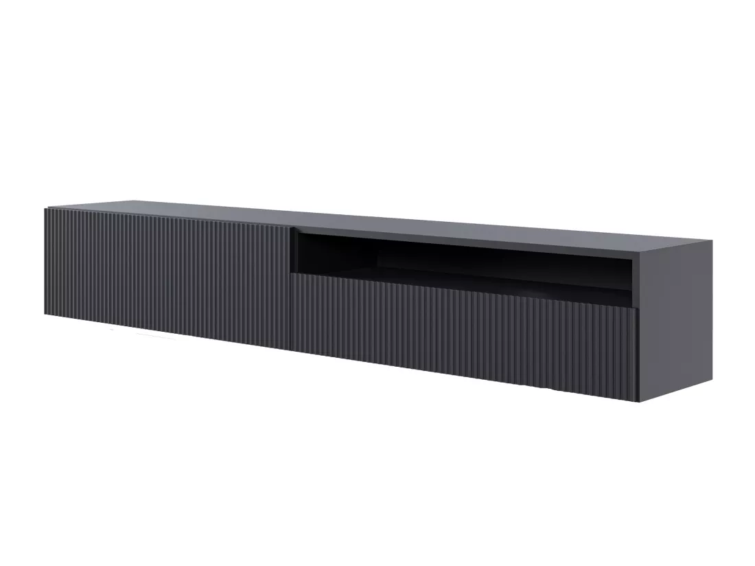Meuble TV - 175 cm - suspendue avec niche - noir - VELDIO