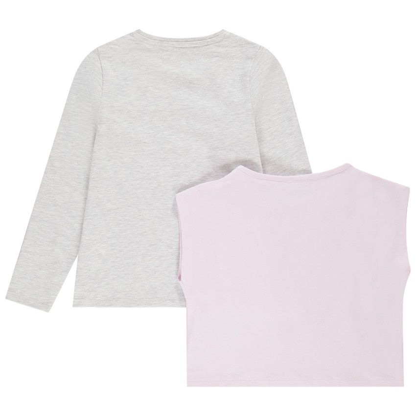 T-shirt manches longues 2 en 1 avec sequins pour fille - Gris chiné
