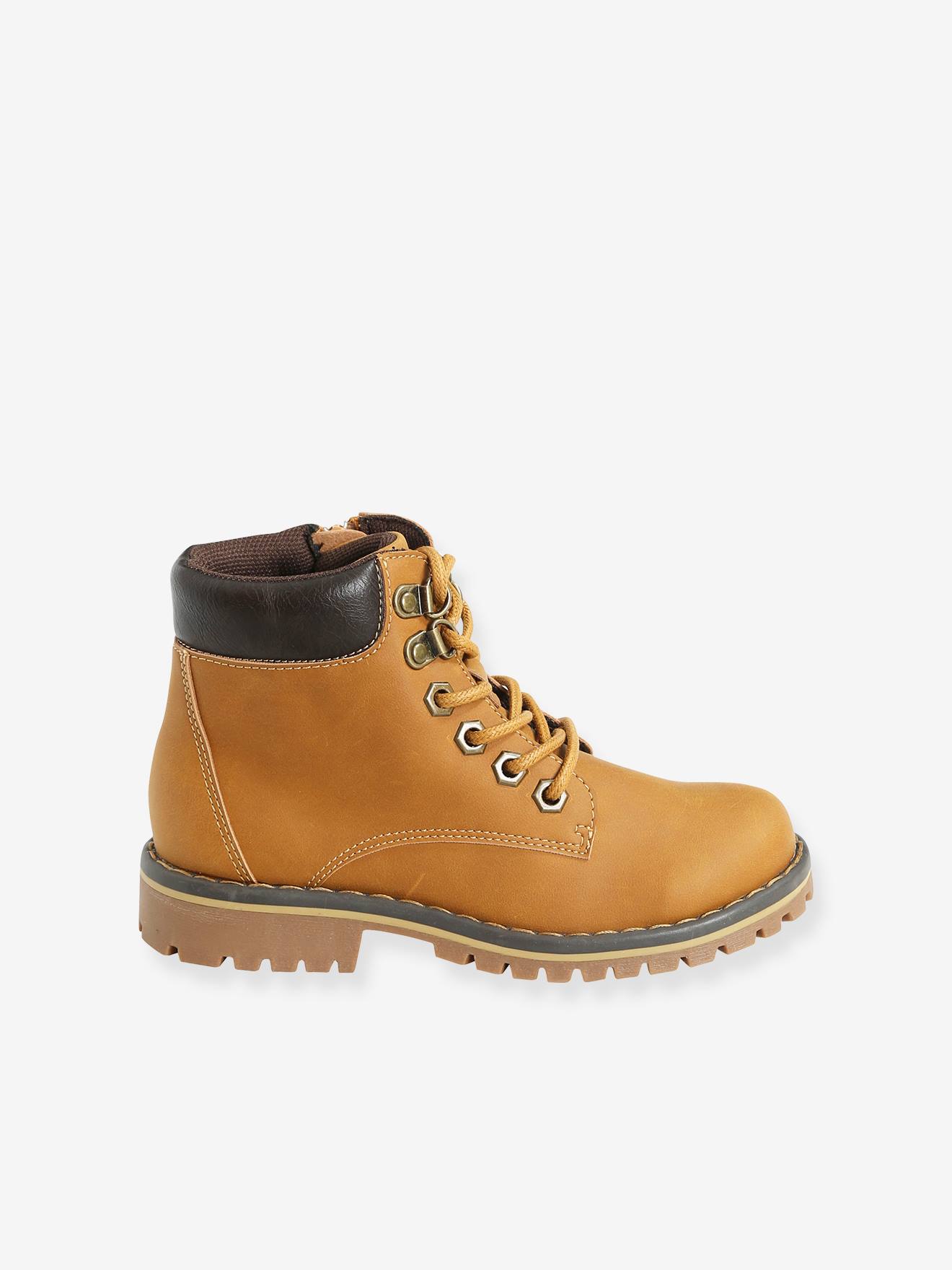 Botas de cano curto com cadarço e zíper para meninos, verde escuro liso