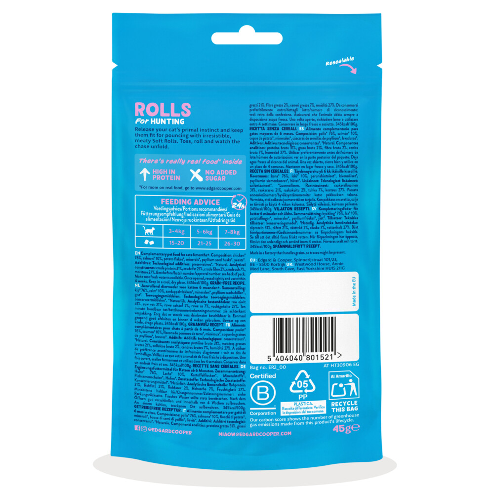 Edgard & Cooper Adult Rolls Kattensnack Zalm45 gr