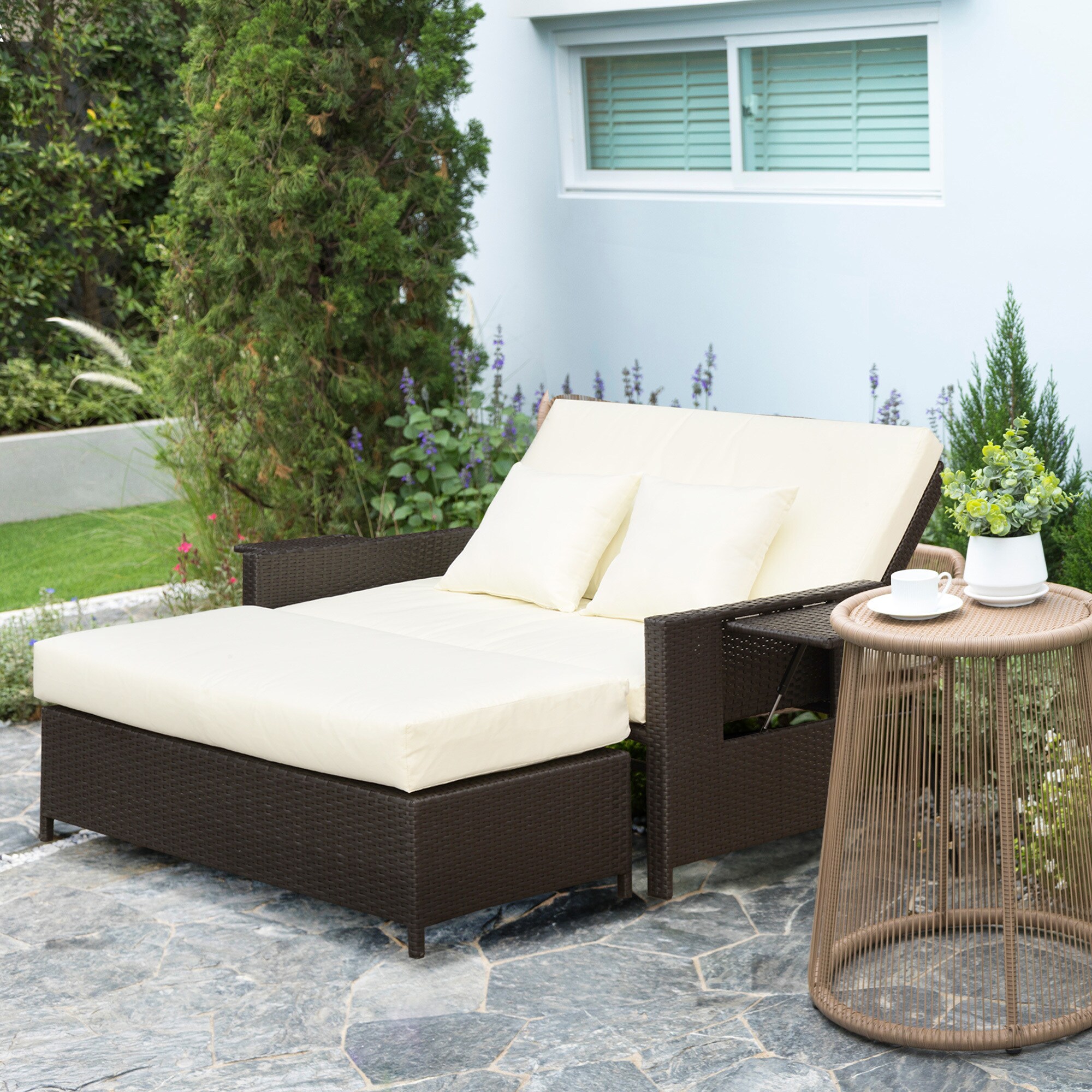 Outsunny Polyrattan Lounge-Sofa mit Kissen 130 x 72 x 96 cm (LxBxH)