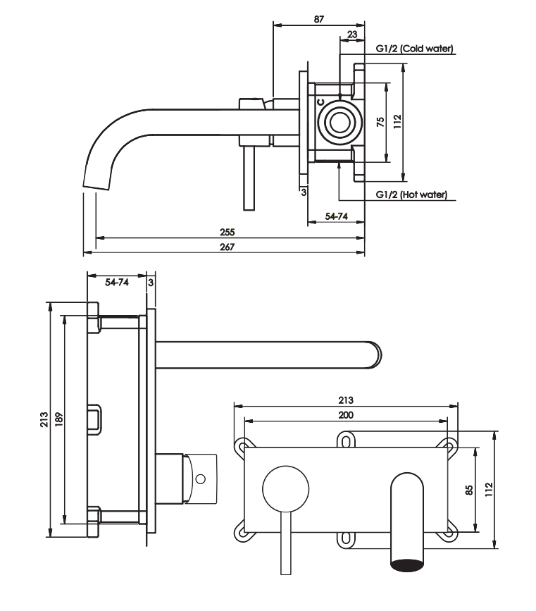 Brauer Copper Edition ColdStart wastafelkraan inbouw gebogen uitloop met achterplaat model D2 koper geborsteld PVD