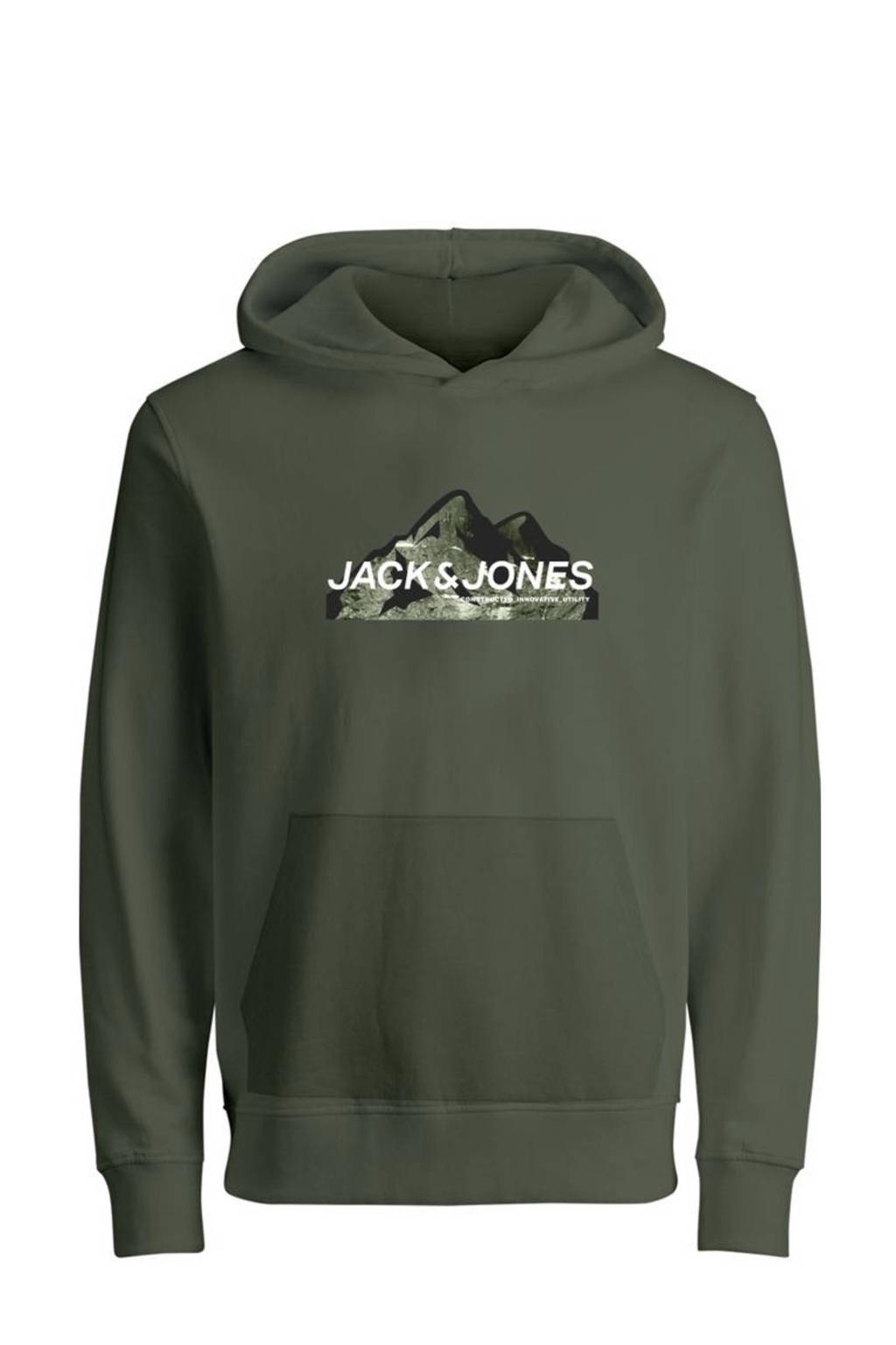 JACK & JONES hoodie JCOMOUNTAIN met printopdruk donkergroen