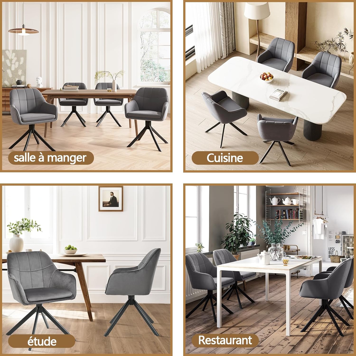 Esszimmerstühle drehbar 6er Set Grau Armlehnenstuhl Polsterstuhl drehstuhl Esszimmer drehstühle aus Samt Küchenstuhl mit Metallbeine für Wohnzimmer Esszimmer