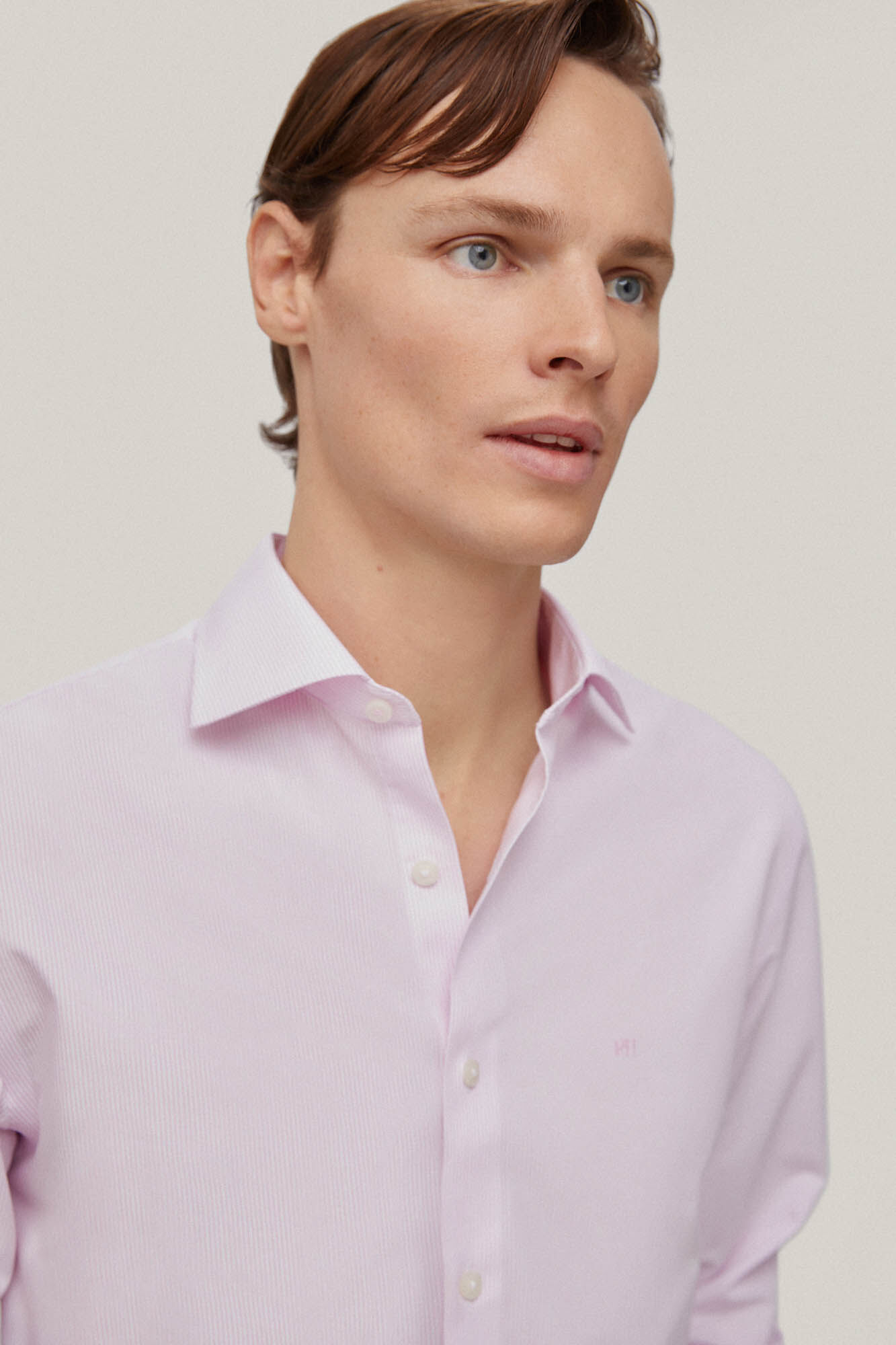 Camisa social listrada fina que não precisa passar + antimanchas - Rosa