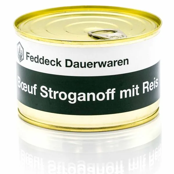 Feddeck Dauerwaren -  Fertiggericht Dose Boeuf Stroganoff mit Reis 400 g