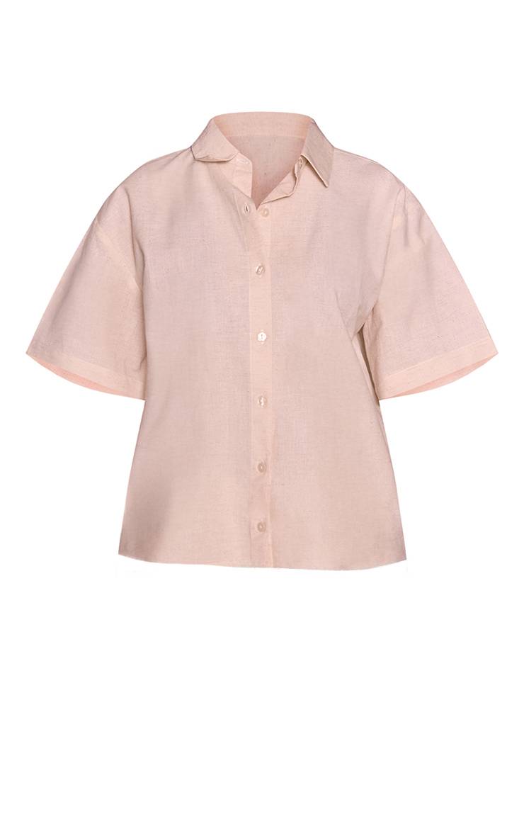 Naturel Chemise Petite À Manches Courtes Boutonnée Aspect Lin Ensemble Coordonné
