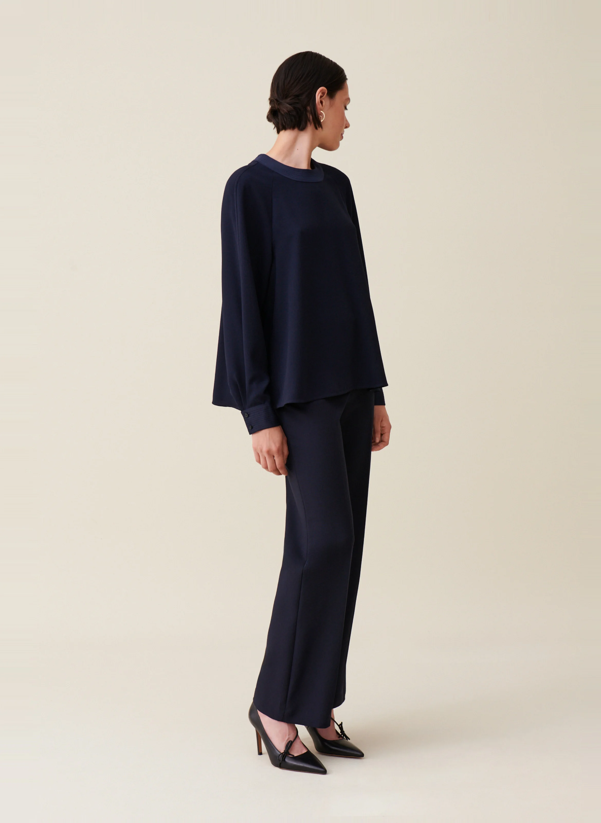 Blouse fluide ceinturée| Bleu