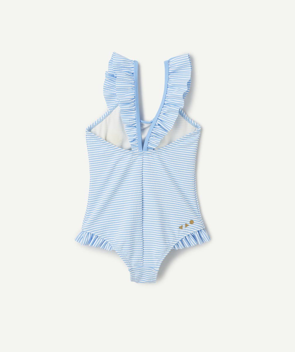 MAILLOT DE BAIN 1 PIÈCE FILLE EN FIBRES RECYCLÉES À RAYURES BLEUES