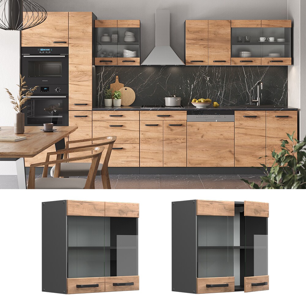 Vicco Hängeglasschrank Küchenschrank Küchenzeile R-Line 60 cm Anthrazit Eiche Tür Fächer