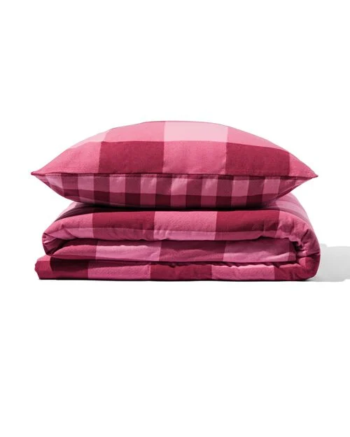housse de couette flanelle 140 x 200/220 carreaux rose rouge