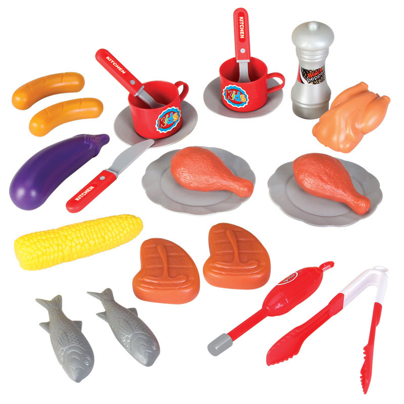 (27-tlg. Set) Kinder BBQ Grill Spielzeug Spielküchen Zubehör mit LED Beleuchtung   Sounds (Batteriebetrieben)