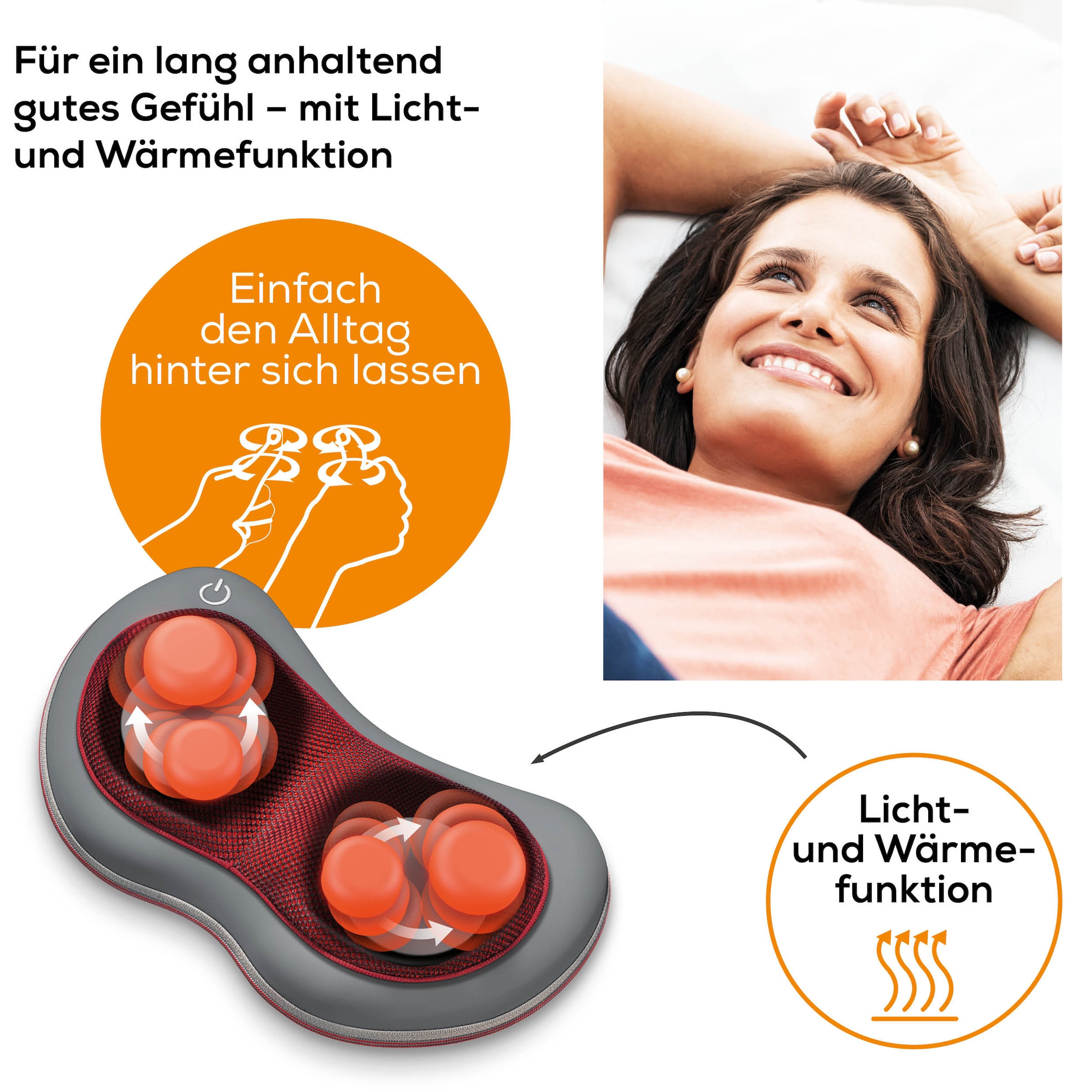 BEURER Shiatsu-Massagekissen »MG 149 für wohltuende Shiatsu-Massagen mit 4 Massageköpfen« Mit Licht- und Wärmefunktion, waschbarer Bezug bei 30°C