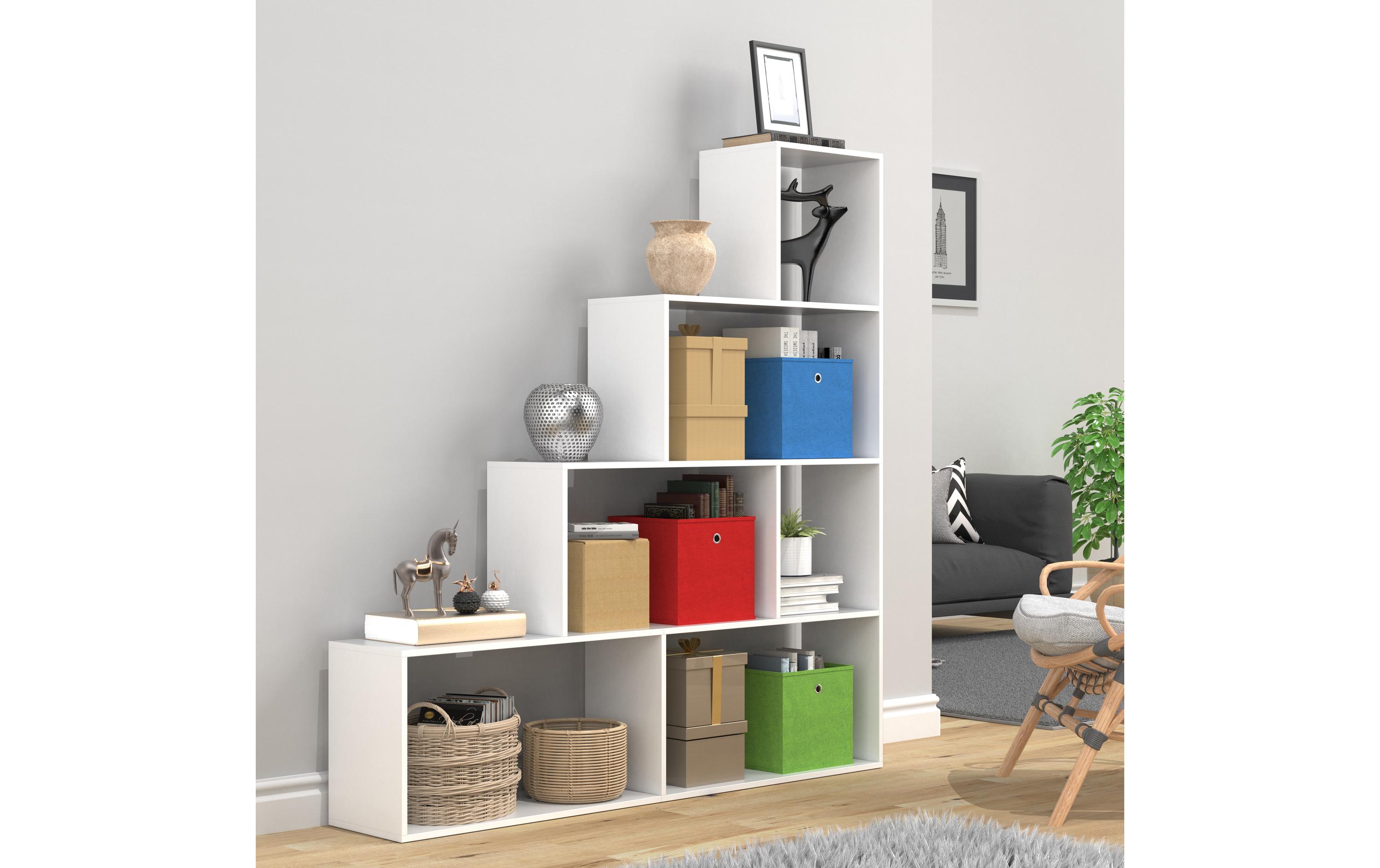 Regal Dubila L 155 x 163 cm, Weiss<br>Stylisches Treppenregal